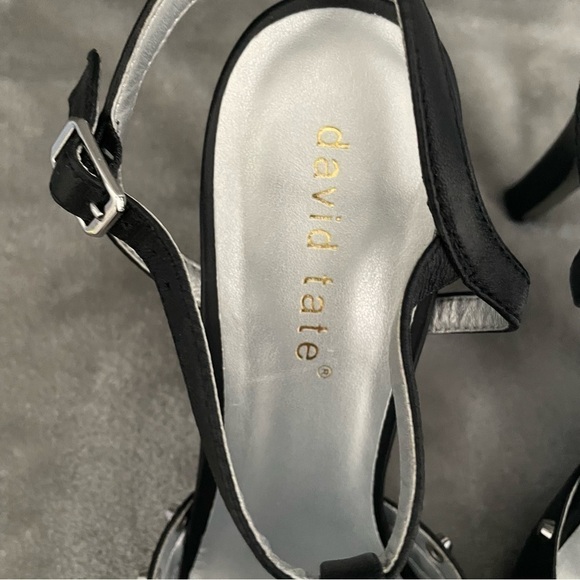 David Tate Valencia Black Leather Slingback Pumps 9 Studded Pointed Toe Heels - Picture 10 of 11